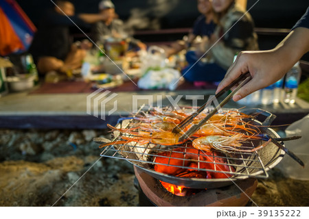 Grilling shrimp on stove Grilling shrimp on stove 39135222