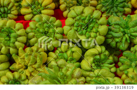 Buddha hand fruits at market Buddha hand fruits at market 39136319