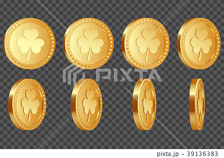 Set of 3d three-leaf clover coins. 39136383