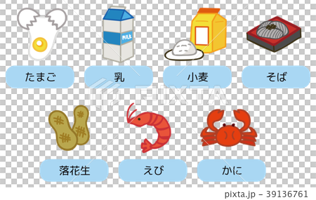 食物アレルギー　特定原材料7品目のイラスト素材 39136761