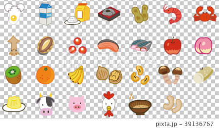 食物アレルギー特定原材料等27品目のイラスト素材（特定原材料7品目・表示推奨20品目） 39136767
