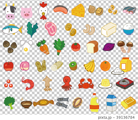 Illustration material set of various foods and food 39136784