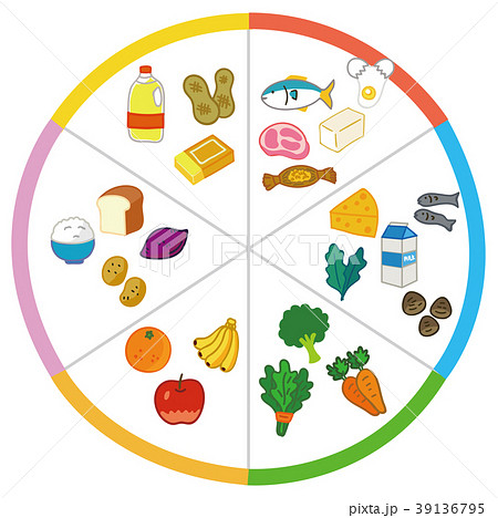 5大栄養素を多く含む食品例のイラスト素材 図 のイラスト素材