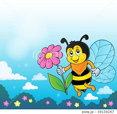 Happy bee holding flower theme 4 Happy bee holding flower theme 4 39138267