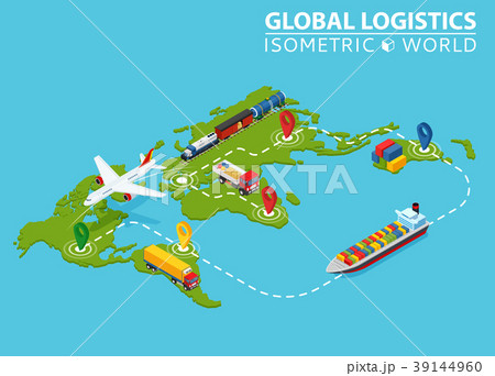 Global Logistic Isometric Vehicle Infographic. 39144960