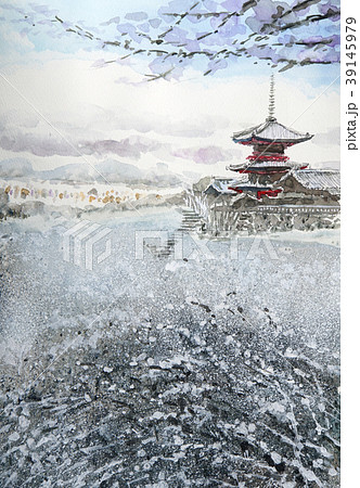 清水寺 雪景色 京都観光のイラスト素材