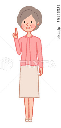 指差しをするシニア女性 斜めのイラスト素材