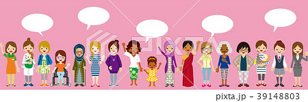 多様な女性達 全身 フキダシ-女性の権利 コンセプトアート 多様な女性達 全身 フキダシ-女性の権利 コンセプトアート 39148803