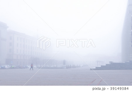The central city square in the morning fog. The central city square in the morning fog. 39149384