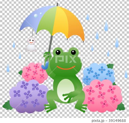 Landscape of a rainy season with a frog and hydrangea 39149688
