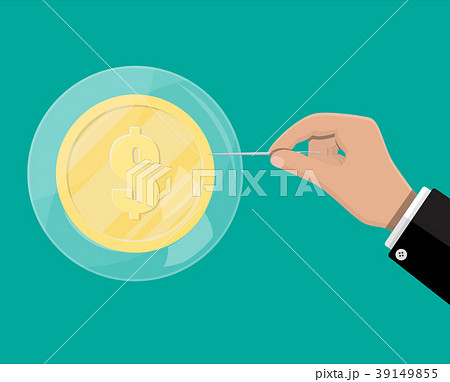 Hand with needle raised soap bubble. Hand with needle raised soap bubble. 39149855