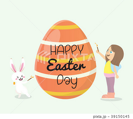 Girl and bunny painted easter eggs Girl and bunny painted easter eggs 39150145
