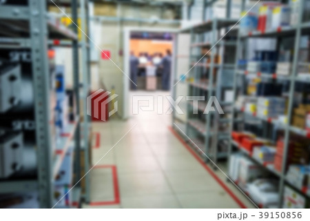 Blurred interior of hardware shop storage 39150856