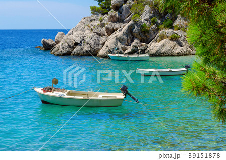 Brela, Croatia with adriatic sea and boats in 39151878