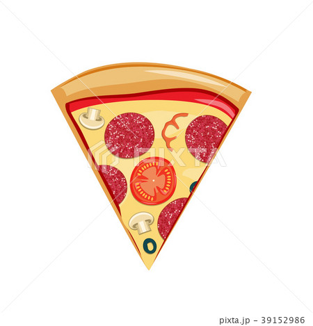 Fast food pizza slice icon. Delivery toppings 39152986