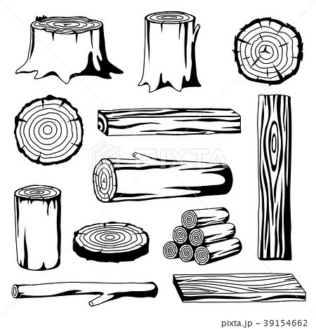 Set of wood logs for forestry and lumber industry 39154662