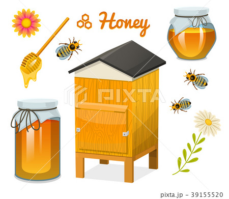 Honey set, bee and hive, spoon and honeycomb, hive 39155520