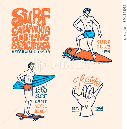 Surf Badge Wave And Ocean Vintage Retroのイラスト素材