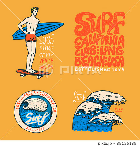 Surf Badge Wave And Ocean Vintage Retroのイラスト素材