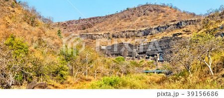 The Waghur River at the Ajanta Caves in a dry 39156686
