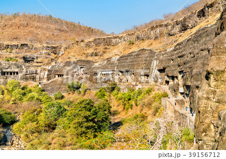 Panorama of the Ajanta Caves. UNESCO world 39156712
