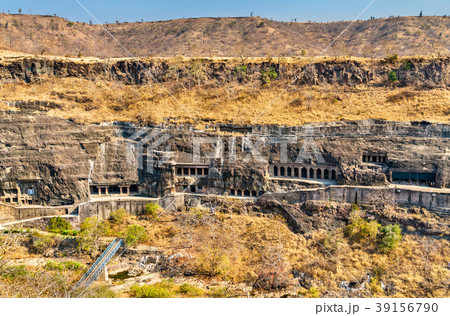 Panorama of the Ajanta Caves. UNESCO world 39156790