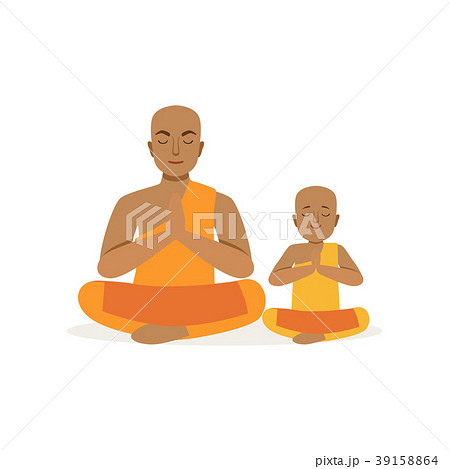Buddhist father and his little son meditating in Buddhist father and his little son meditating in 39158864