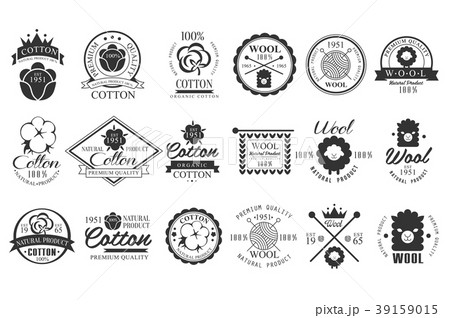 Set Of Vintage Cotton And Wool Emblems With Handのイラスト素材