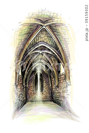 church indoor Gothic architecture - Stock Illustration [39159302