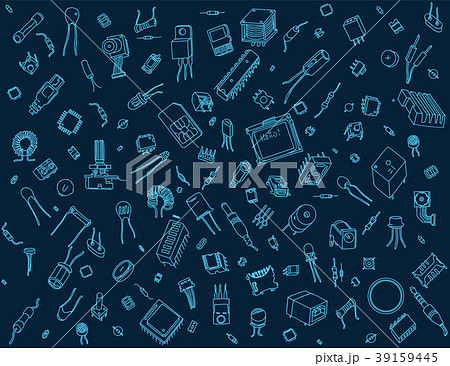 Electronic components pattern on blue background 39159445