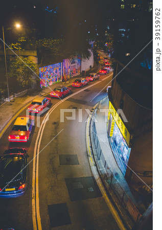 Traffic jam in Hong Kong at night. Taxy cars 39159762