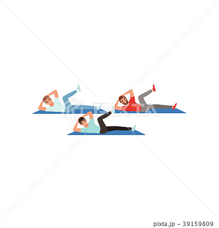 Sporty young guys doing twist crunches exercises Sporty young guys doing twist crunches exercises 39159809