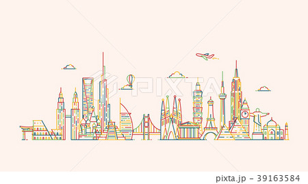 World skyline. Illustations in outline style 39163584