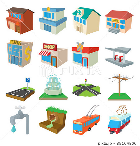 Urban infrastructure icons set, cartoon style  39164806