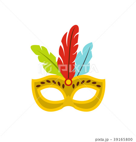 Carnival mask with feathers icon, flat style 39165800