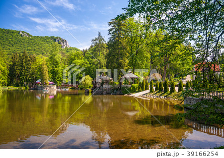 Park with a lake in the spa town Rajecke Teplice. Park with a lake in the spa town Rajecke Teplice. 39166254