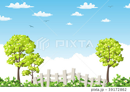 Summer landscape with trees  and fence Summer landscape with trees  and fence 39172862
