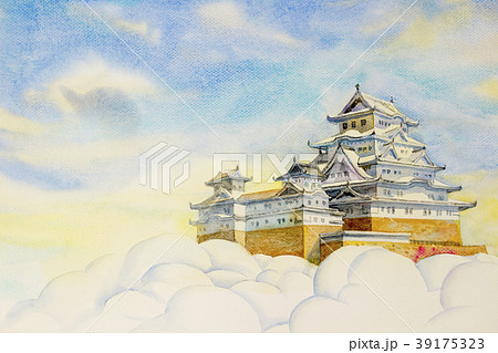 Himeji Castle, in Japan. Watercolor painting 39175323