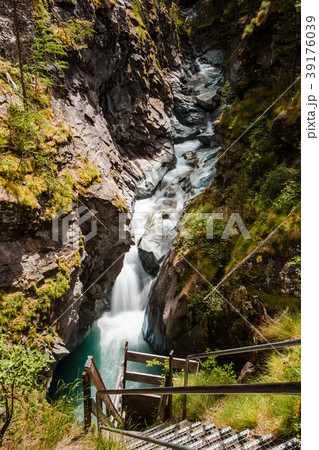 Gorner Gorge with tourist path and river below 39176039