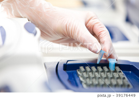 DNA copying, Real-time cycler, white gloves 39176449