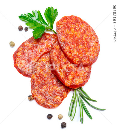 Italian Salami or spanish chorizo on white 39178590