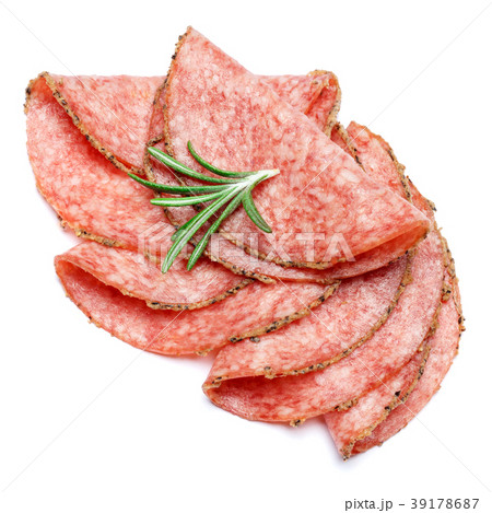 Italian Salami or spanish chorizo on white 39178687