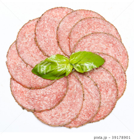 Italian Salami saugage on white background 39178901