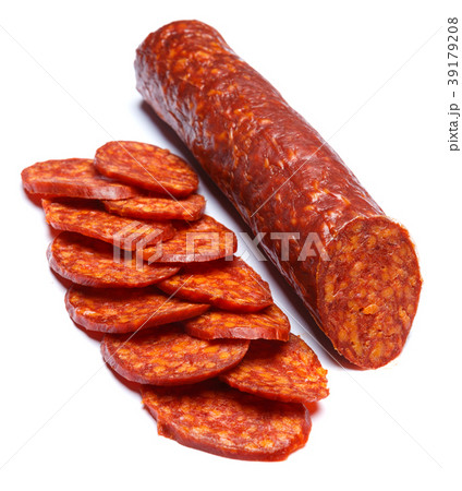 Spanish chorizo sausage on white background Spanish chorizo sausage on white background 39179208