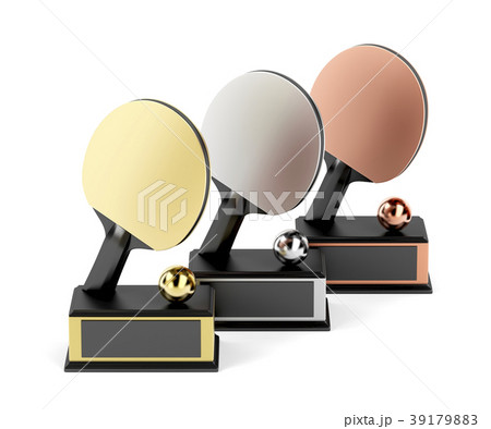 Table tennis trophies on white background Table tennis trophies on white background 39179883