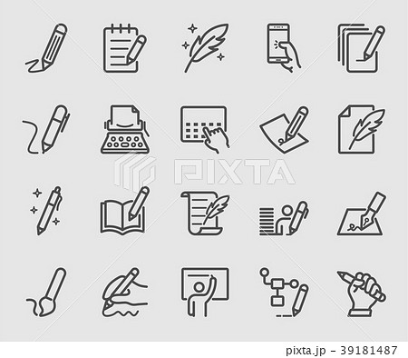 Writing, Signature, Note line icon set 39181487