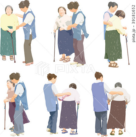 全身人物イラスト_おばあさんの介護 39181652
