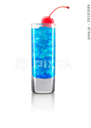 Blue cocktail with cherry isolated on white 39183684