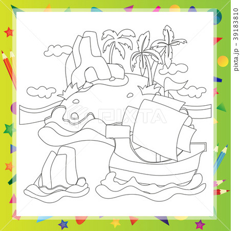 Outlined Cartoon Island With Palm Tree and rock Outlined Cartoon Island With Palm Tree and rock 39183810