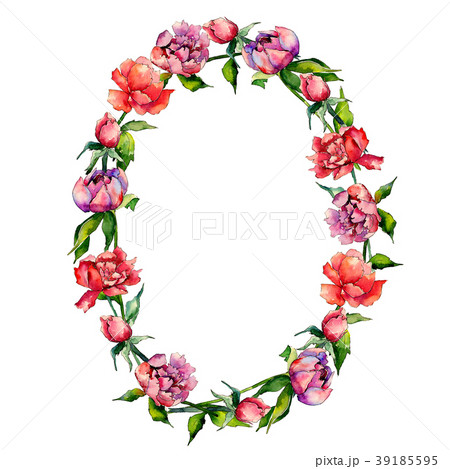 Wildflower peony flower wreath in a watercolor 39185595